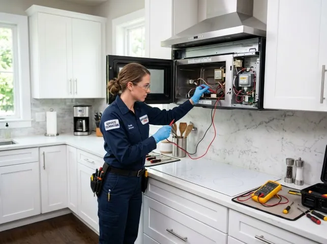 Appliance Repair Hero technician testing an over-the-range microwave in a Apopka, FL kitchen